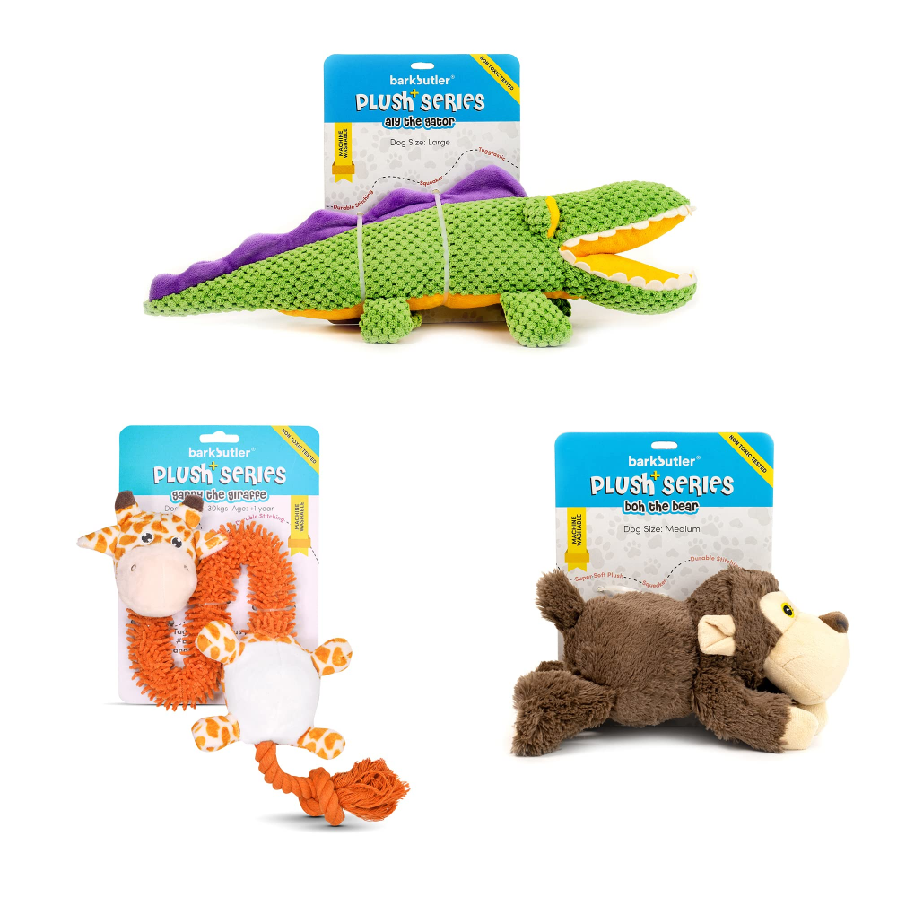 Barkbutler Boh The Bear, Aly The Gator, and Garry The Giraffe Soft Squeaky Plush Dog Toy Plush Toy for Dogs Combo