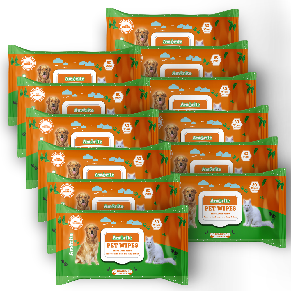 Amorite Apple Scented Biodegradable Wipes for Dogs and Cats