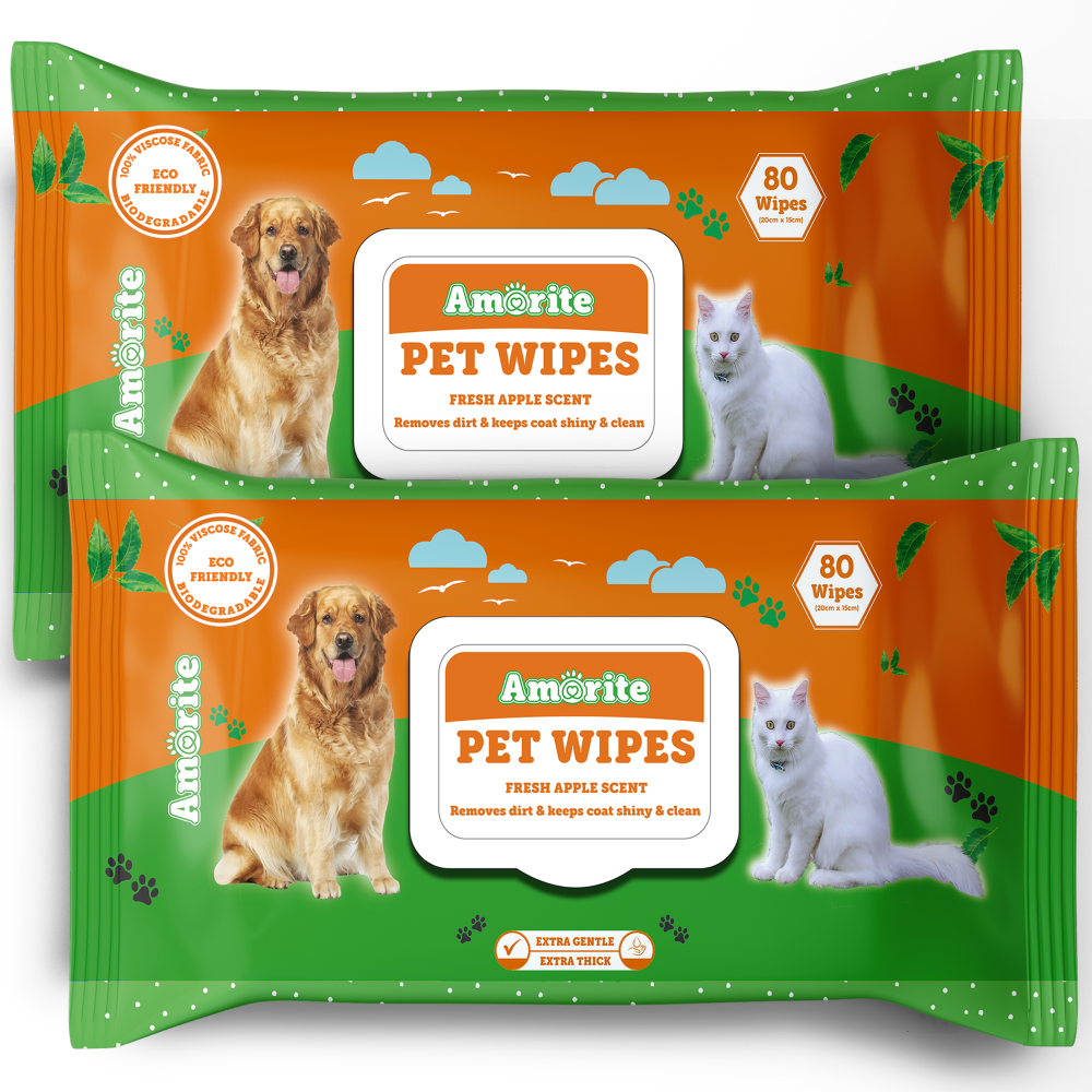 Amorite Apple Scented Biodegradable Wipes for Dogs and Cats