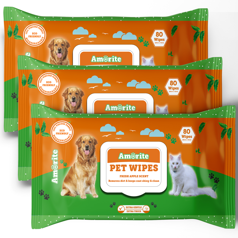 Amorite Apple Scented Biodegradable Wipes for Dogs and Cats