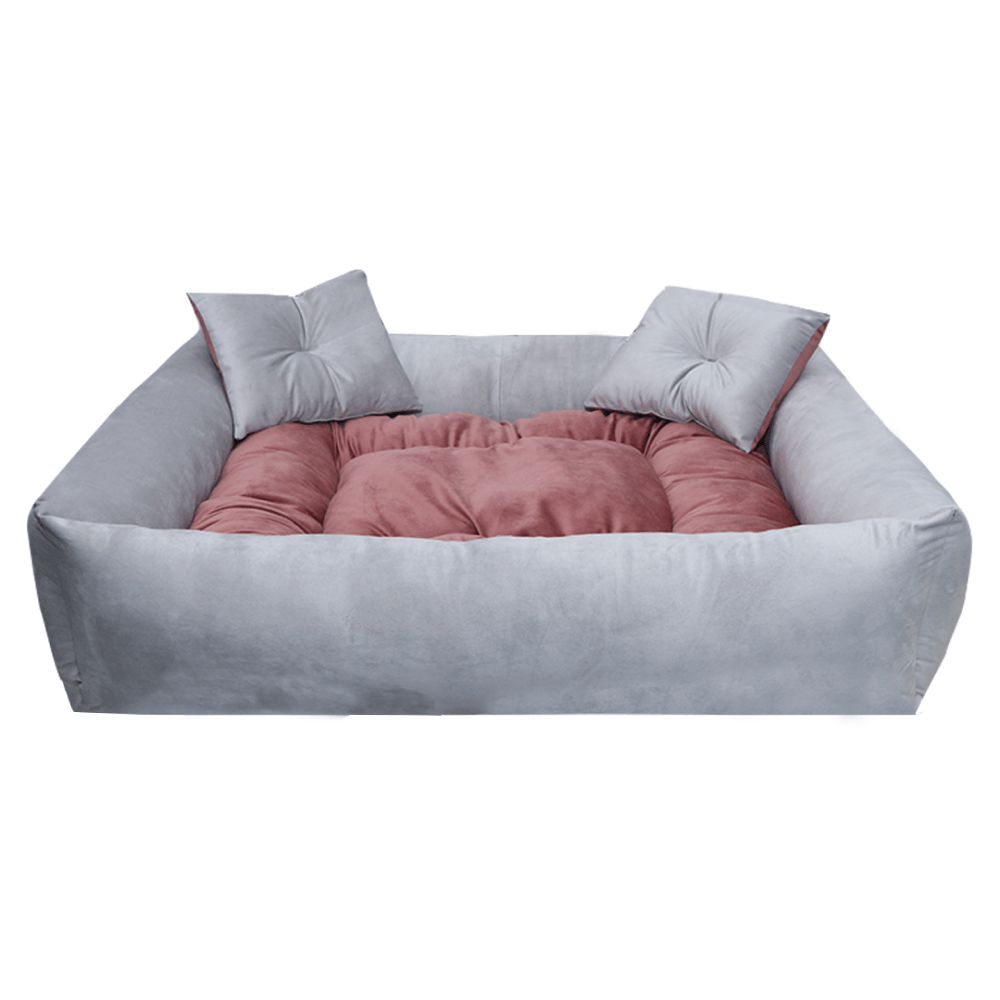 Hiputee Premium Holland Velvet Fabric Reversible Bed for Dogs and Cats (Grey, Peach)