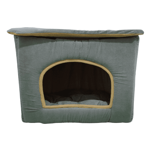 Hiputee Foldable D Shape Velvet House/Hut for Dogs and Cats (Grey & Cream)