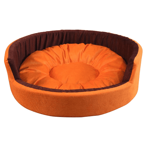 Hiputee Luxurious Round Velvet Dual Colour Bed for Dogs and Cats (Orange & Brown)