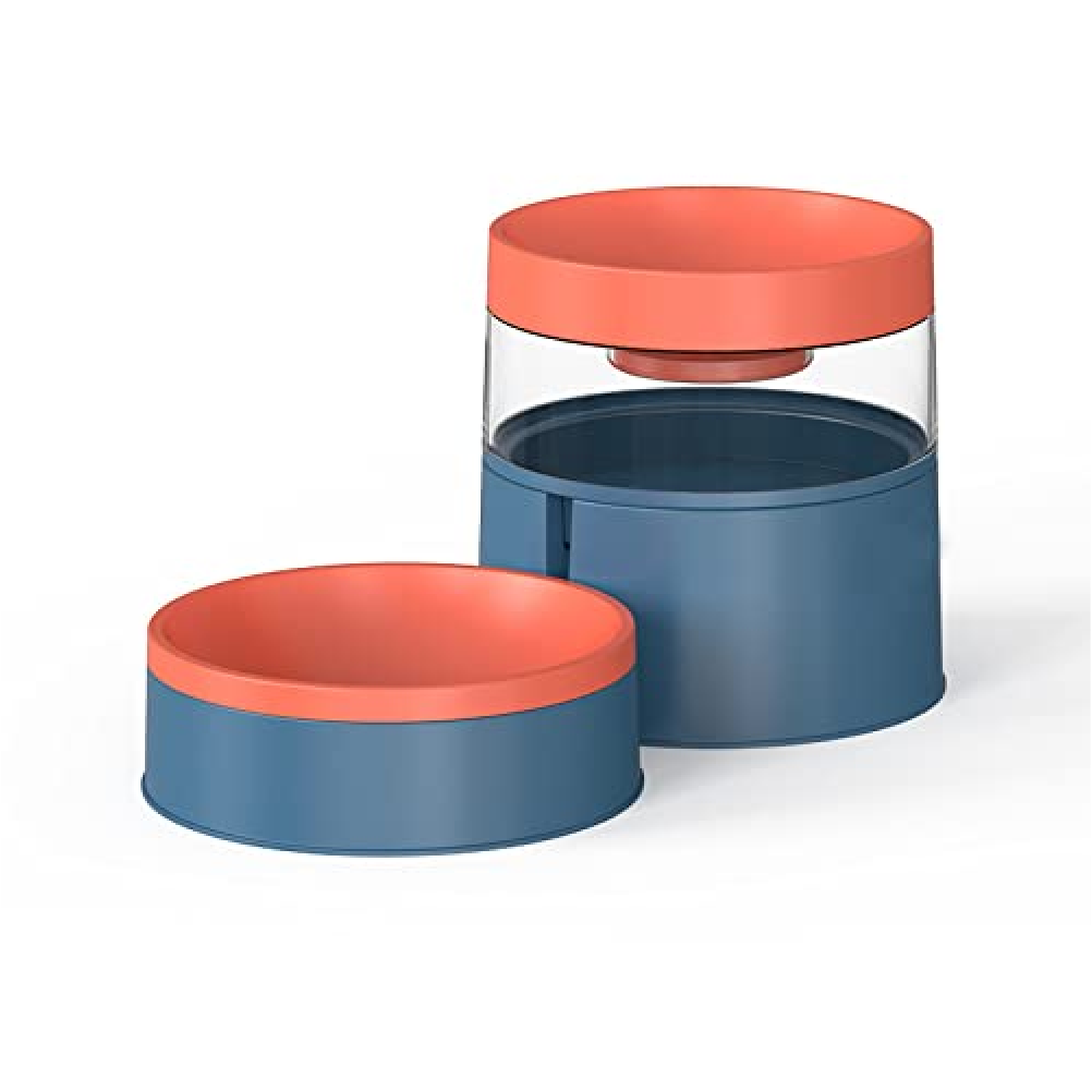 Taiyo Pluss Discovery Detachable Gravity Water and Food Feeder for Dogs and Cats (Blue and Red)