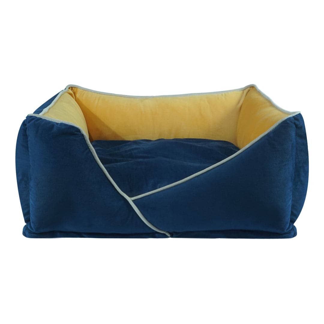 Hiputee Premium Holland Fabric Rectangular Bed for Pets (Blue-Yellow)