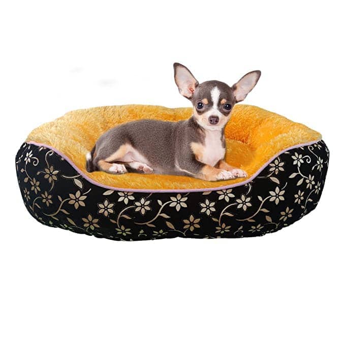 Hiputee Elegant Luxurious Durable Flock Velvet Faux Fur Bed for Pets (Black-Golden)