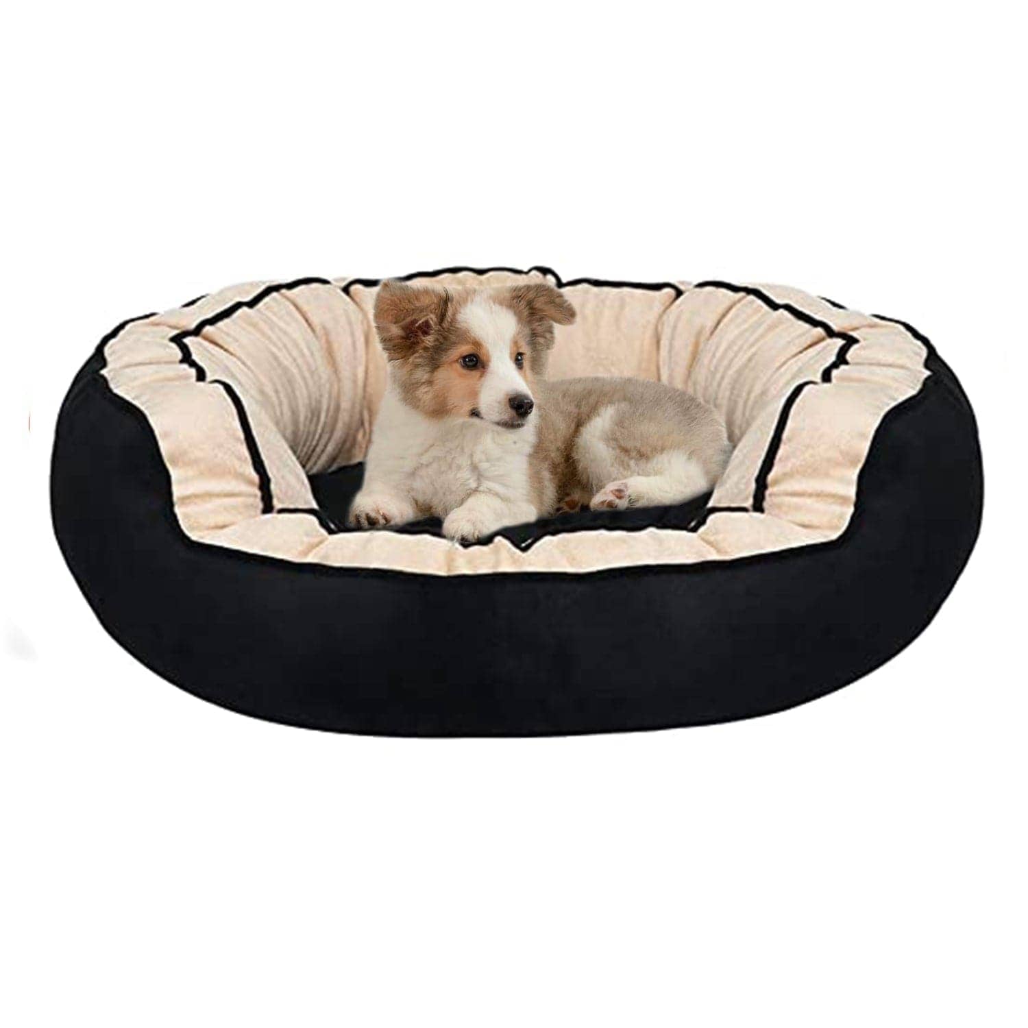 Hiputee Reversible Dual Colour Ultra Soft Velvet Bed for Pets (Black-Cream)