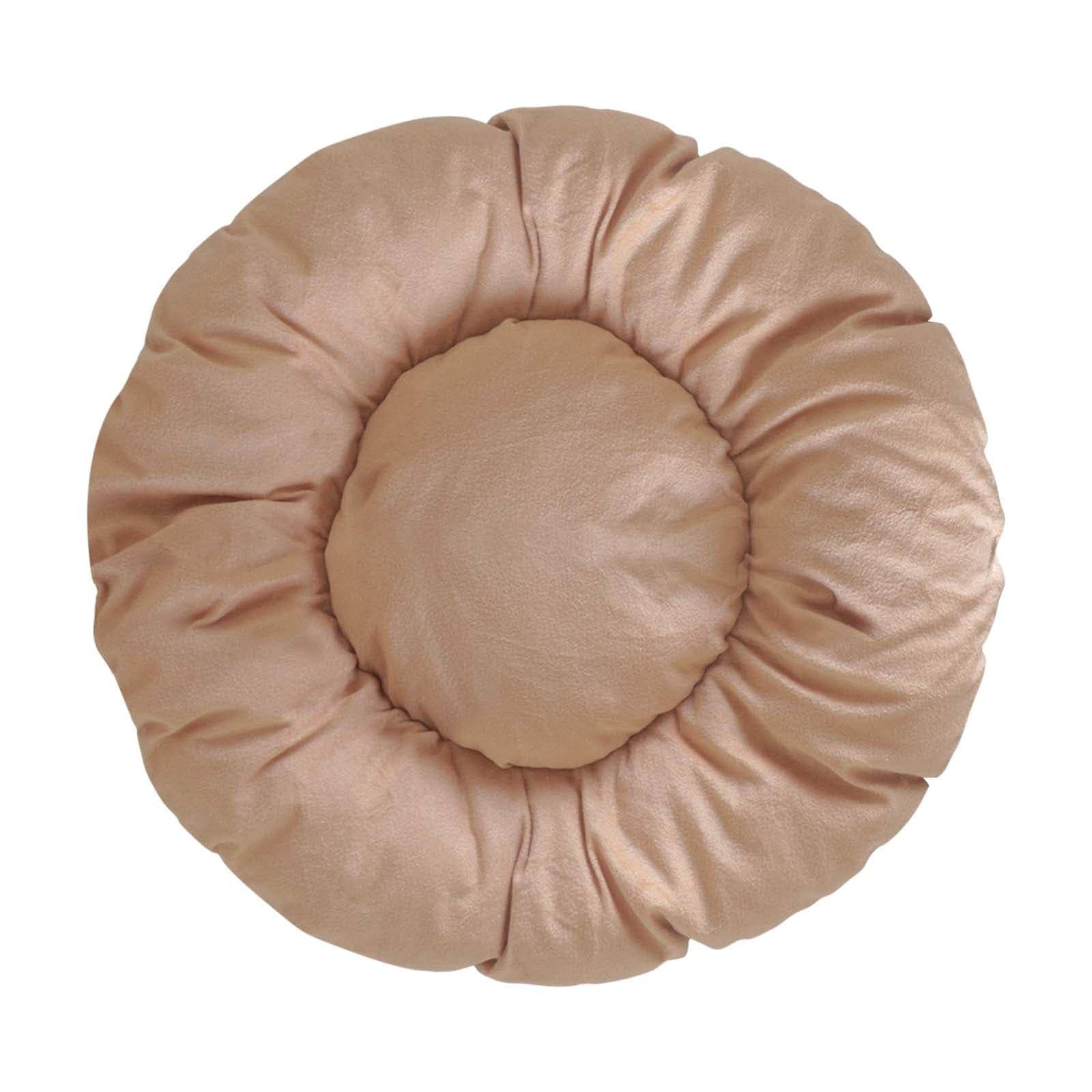 Hiputee Reversible Flat Velvet Round Shape Cushion for Pets (Brown-Cream)