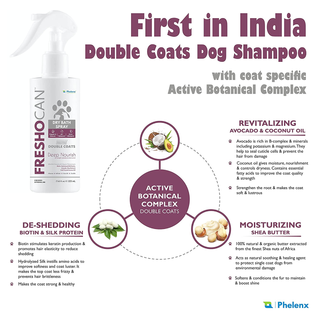 Phelenx Freshocan Double Coat Dry Bath Spray for Dogs