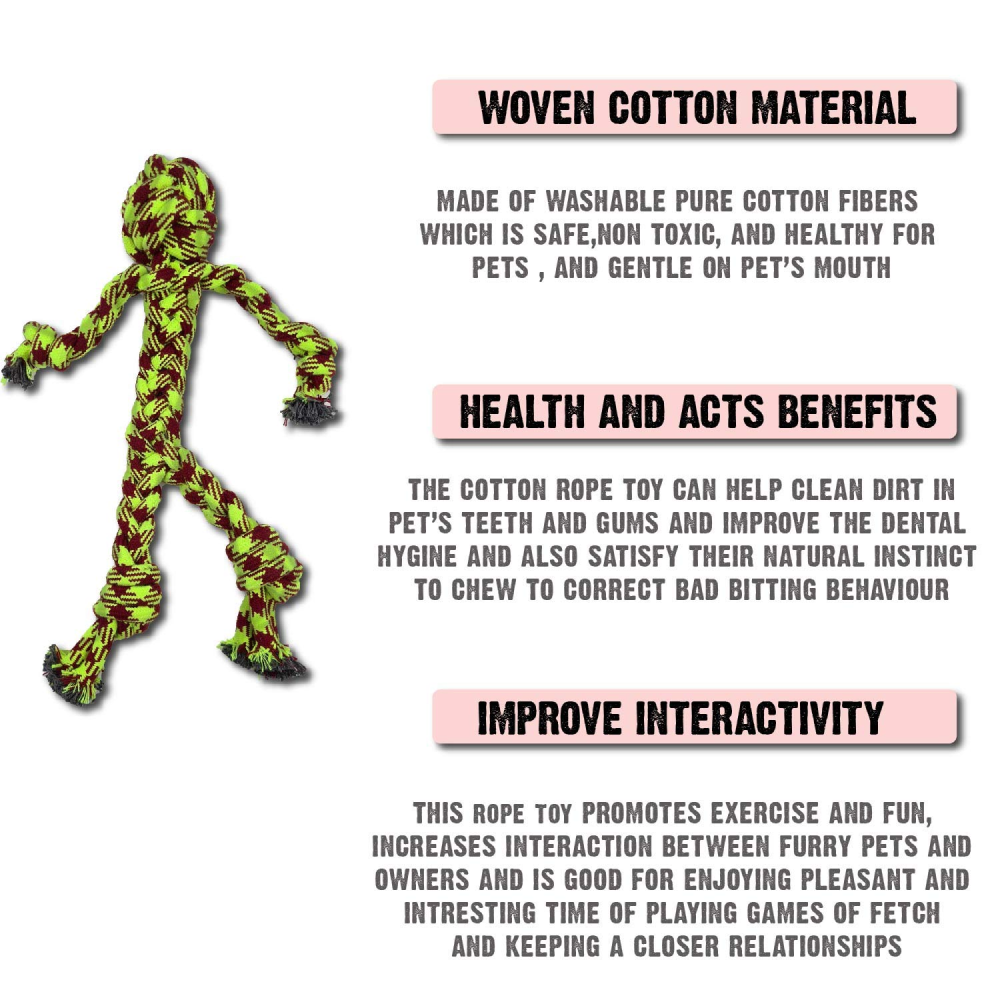Dogitos Knotted Cotton Man Shaped Rope Toy for Dogs