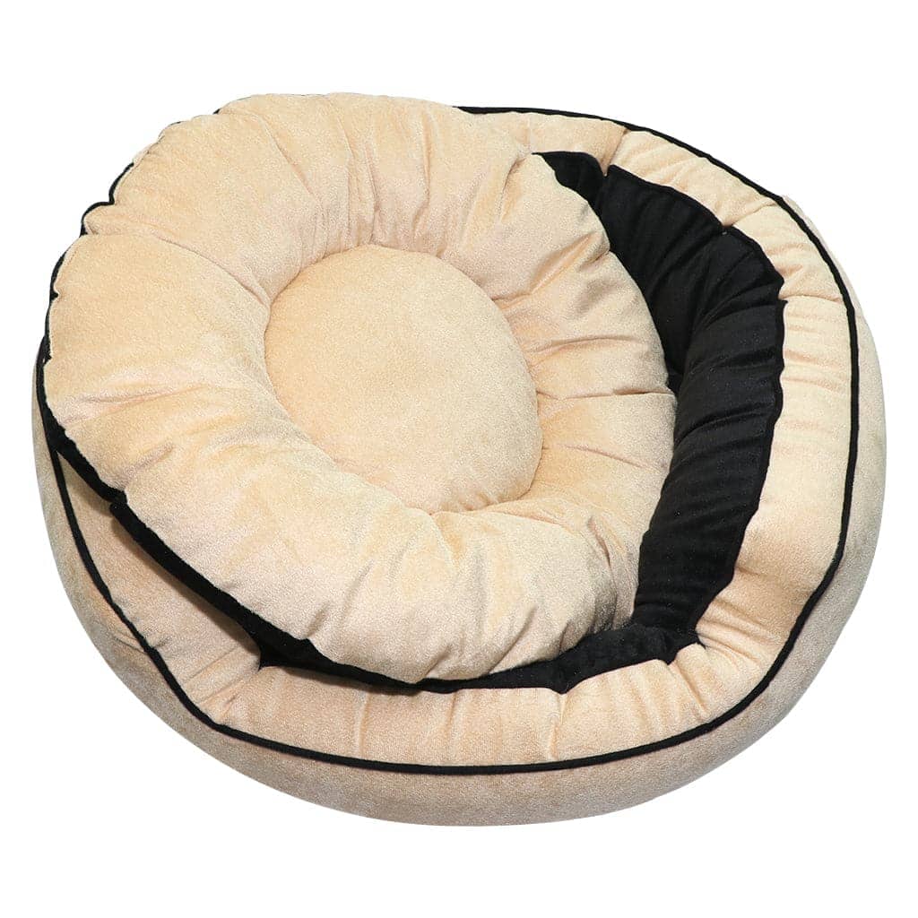 Hiputee Reversible Dual Colour Ultra Soft Velvet Bed for Pets (Black-Cream)