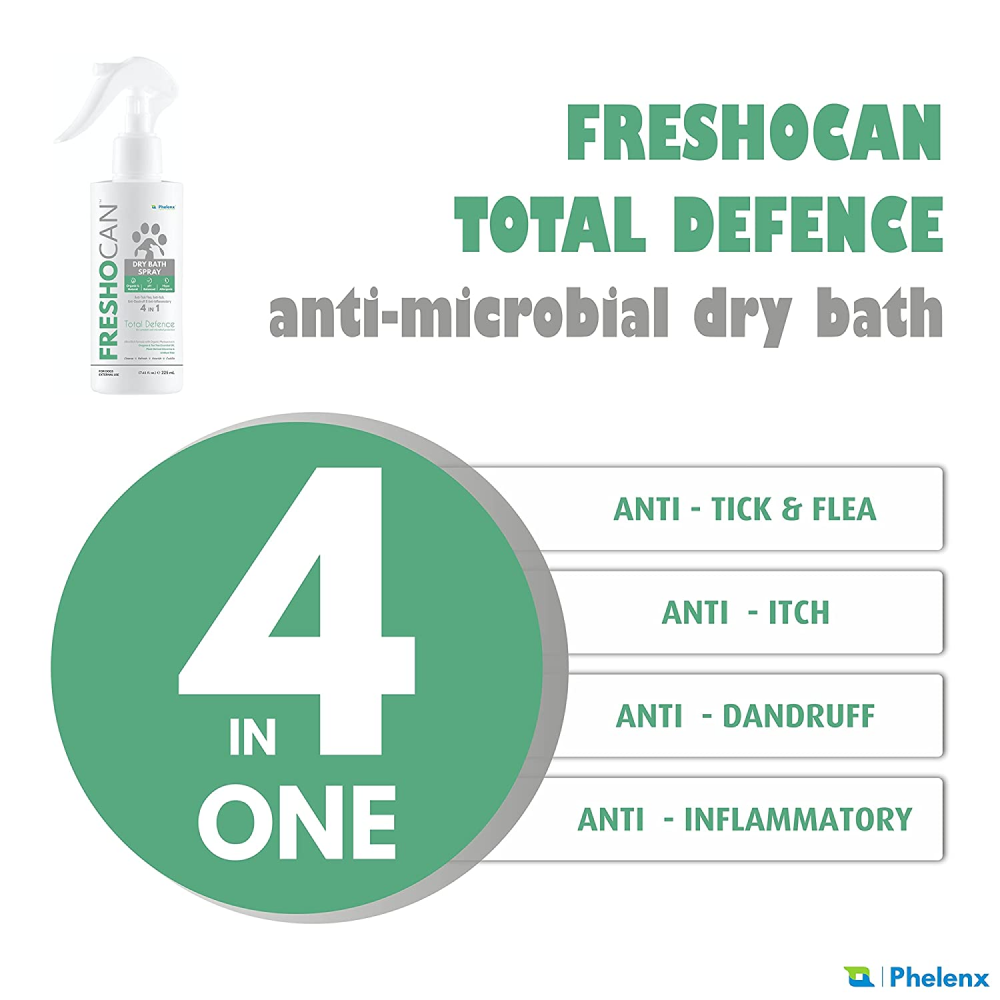 Phelenx Freshocan 4 in 1 Dry Bath Spray for Dogs