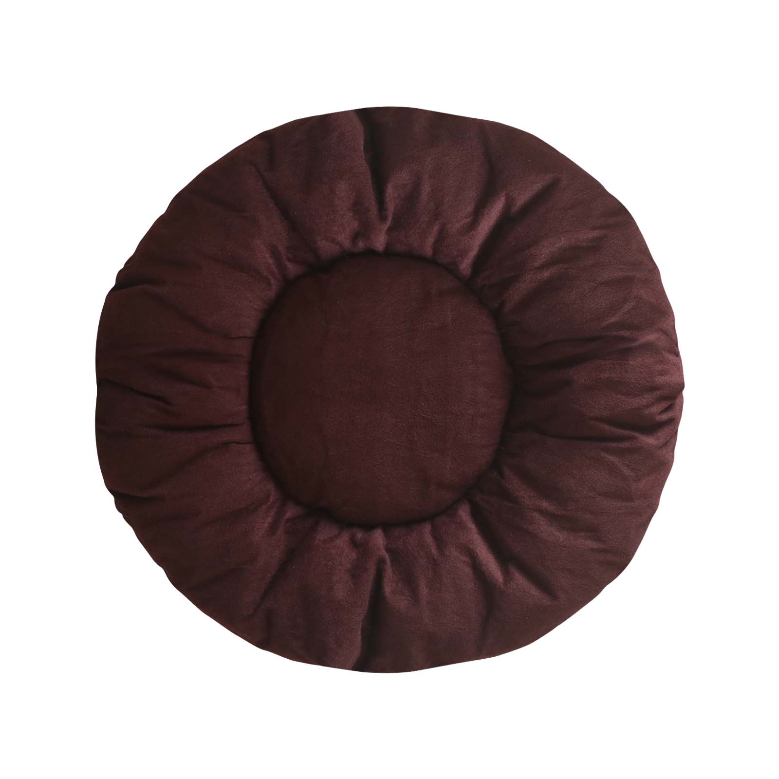 Hiputee Reversible Flat Velvet Round Shape Cushion for Pets (Brown-Cream)