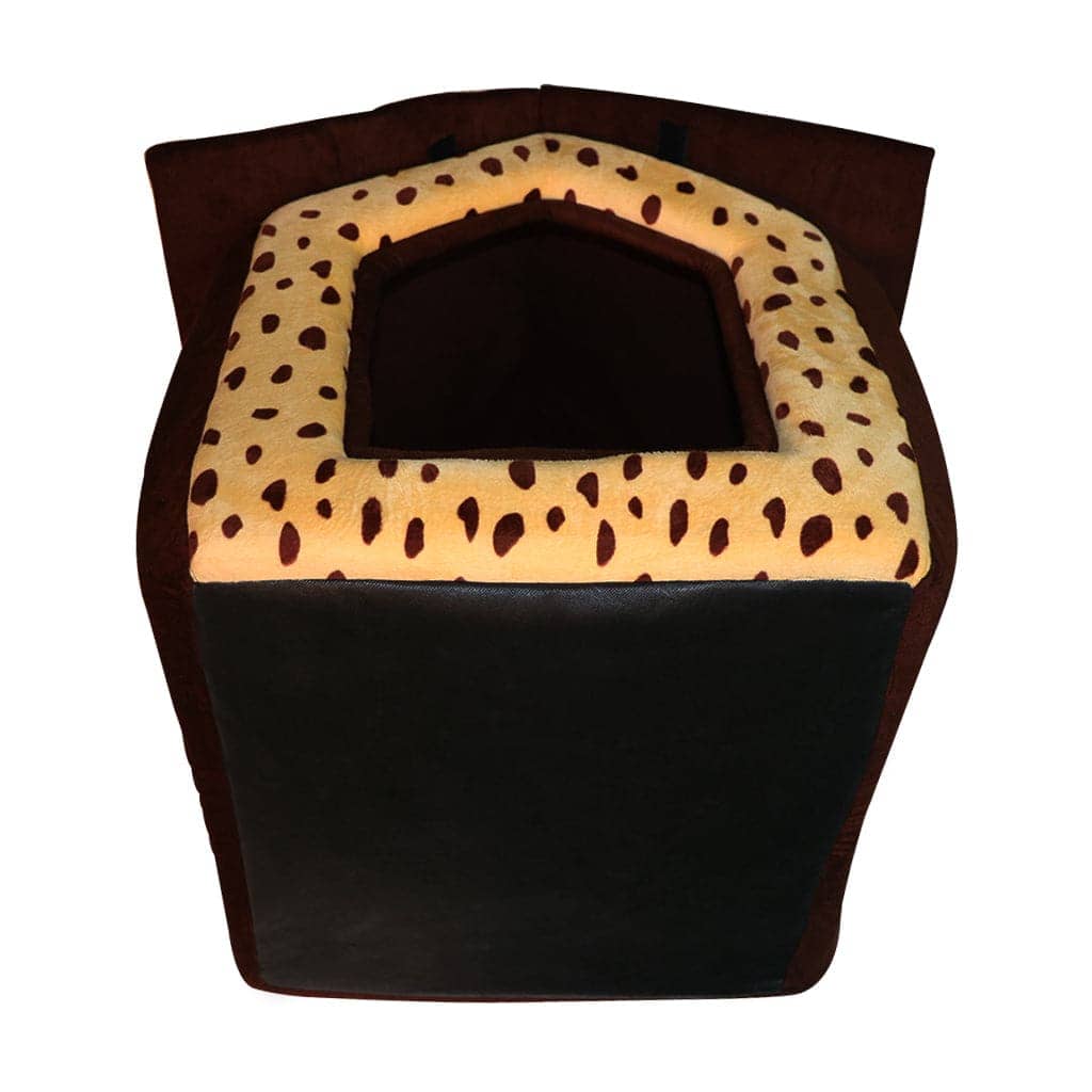 Hiputee Foldable Dotted Velvet Fabric Hut for Pets (Beige-Brown)