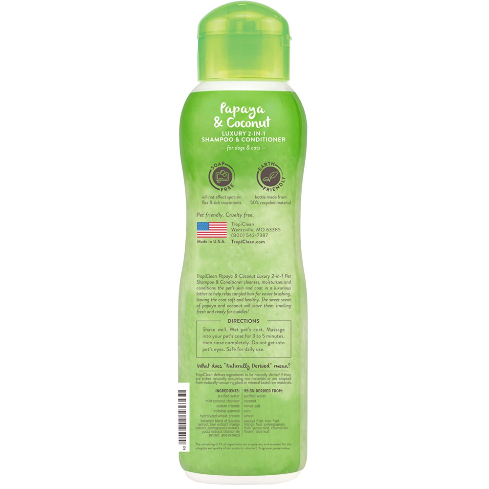 Tropiclean Papaya & Coconut 2 in 1 Shampoo & Conditioner for Pets