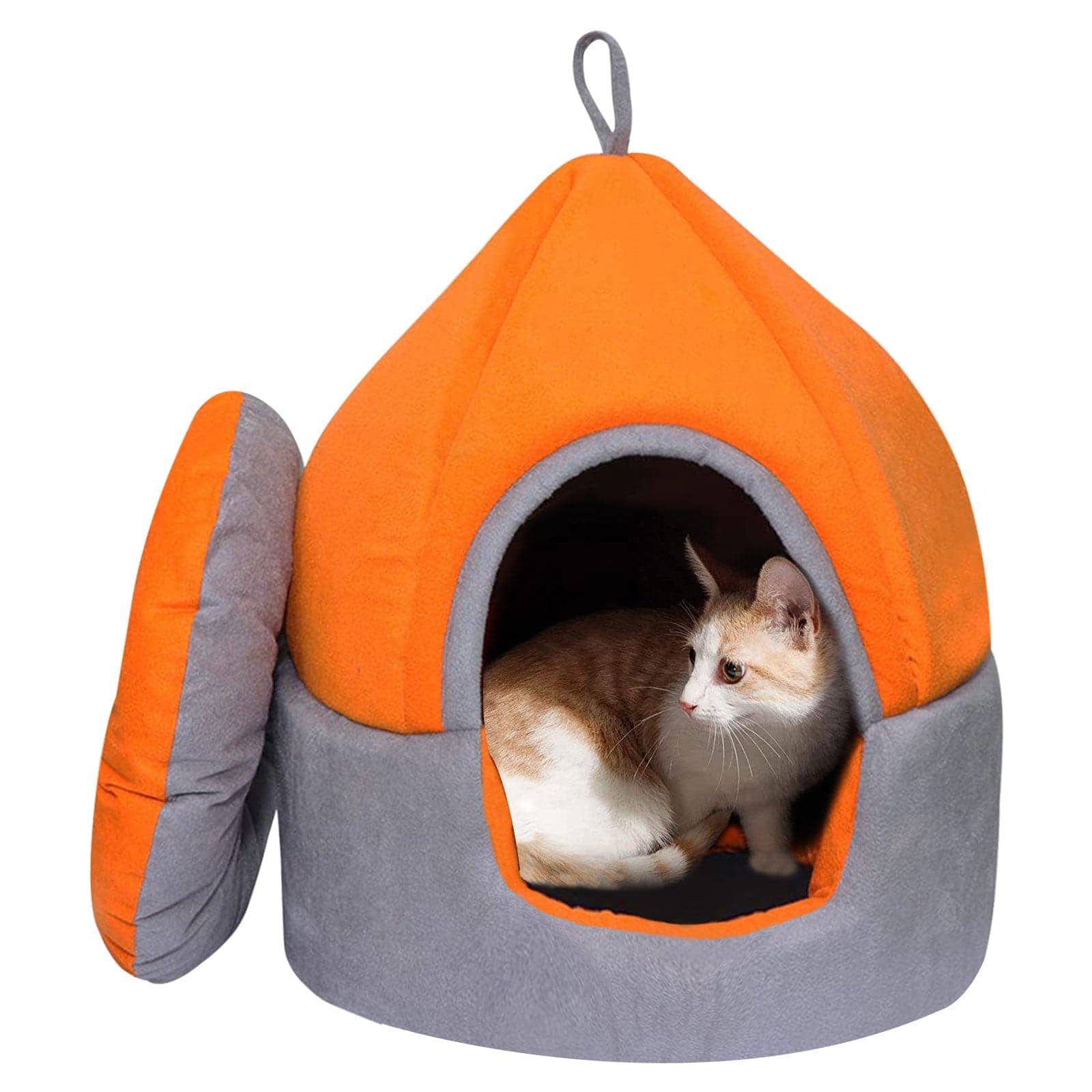Hiputee Luxurious Temple Style Soft Velvet Fabric Dual Color Hut for Pets (Orange-Grey)