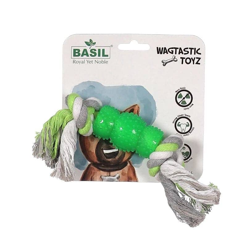 Basil Cotton Rope Rubber Chew Toy with Hard TPR Centre for Dogs (Assorted)
