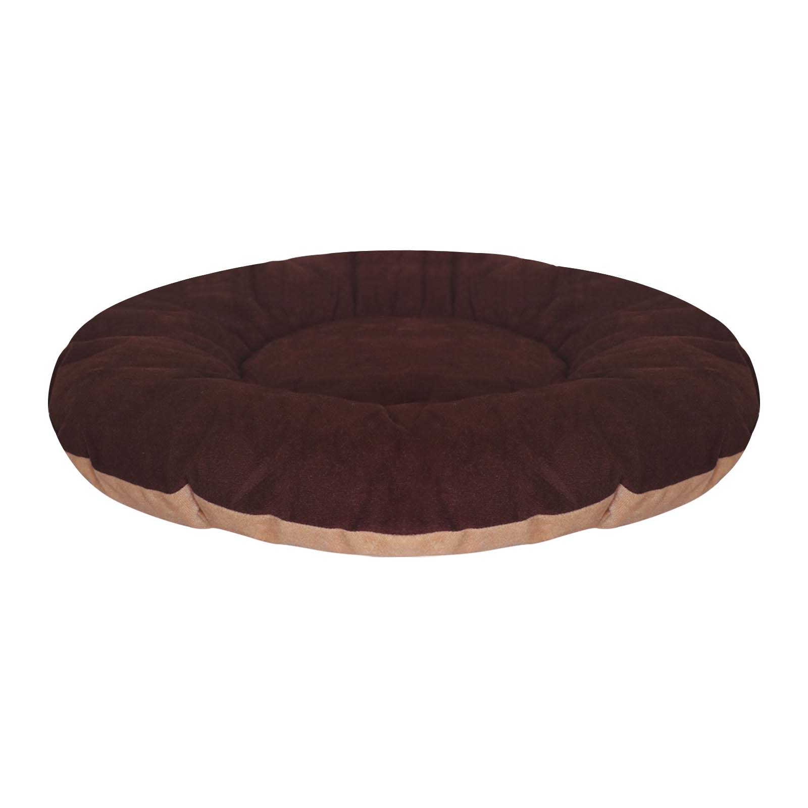 Hiputee Reversible Flat Velvet Round Shape Cushion for Pets (Brown-Cream)