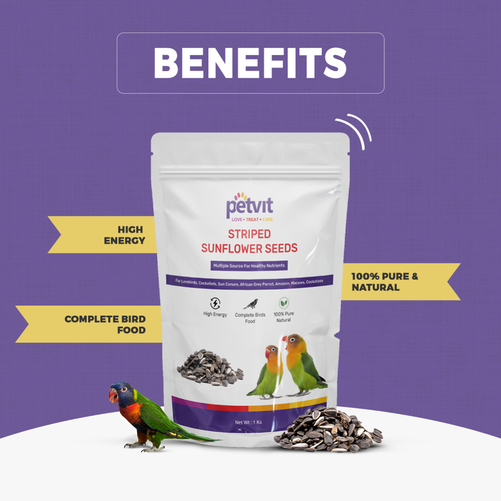 Petvit Striped Sunflower Seeds Food for Lovebirds & Cockatiels