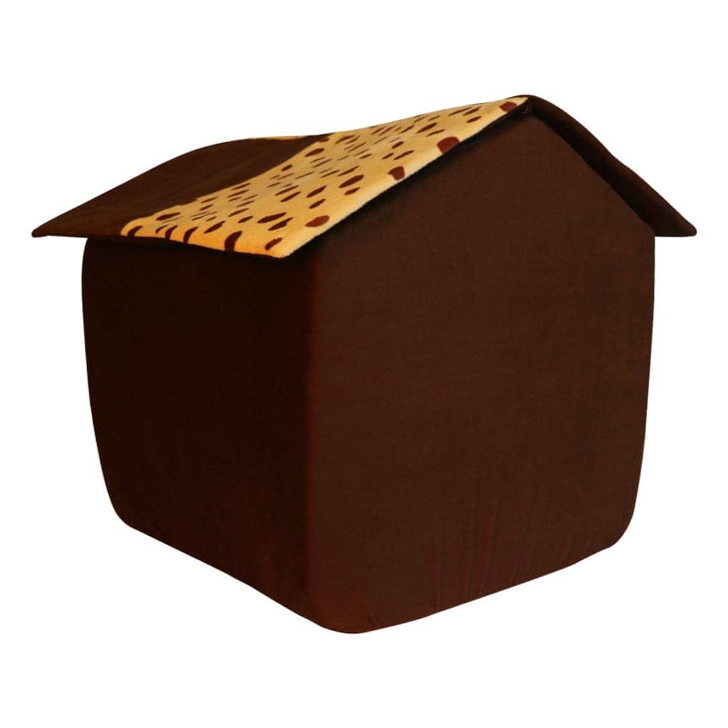 Hiputee Foldable Dotted Velvet Fabric Hut for Pets (Beige-Brown)