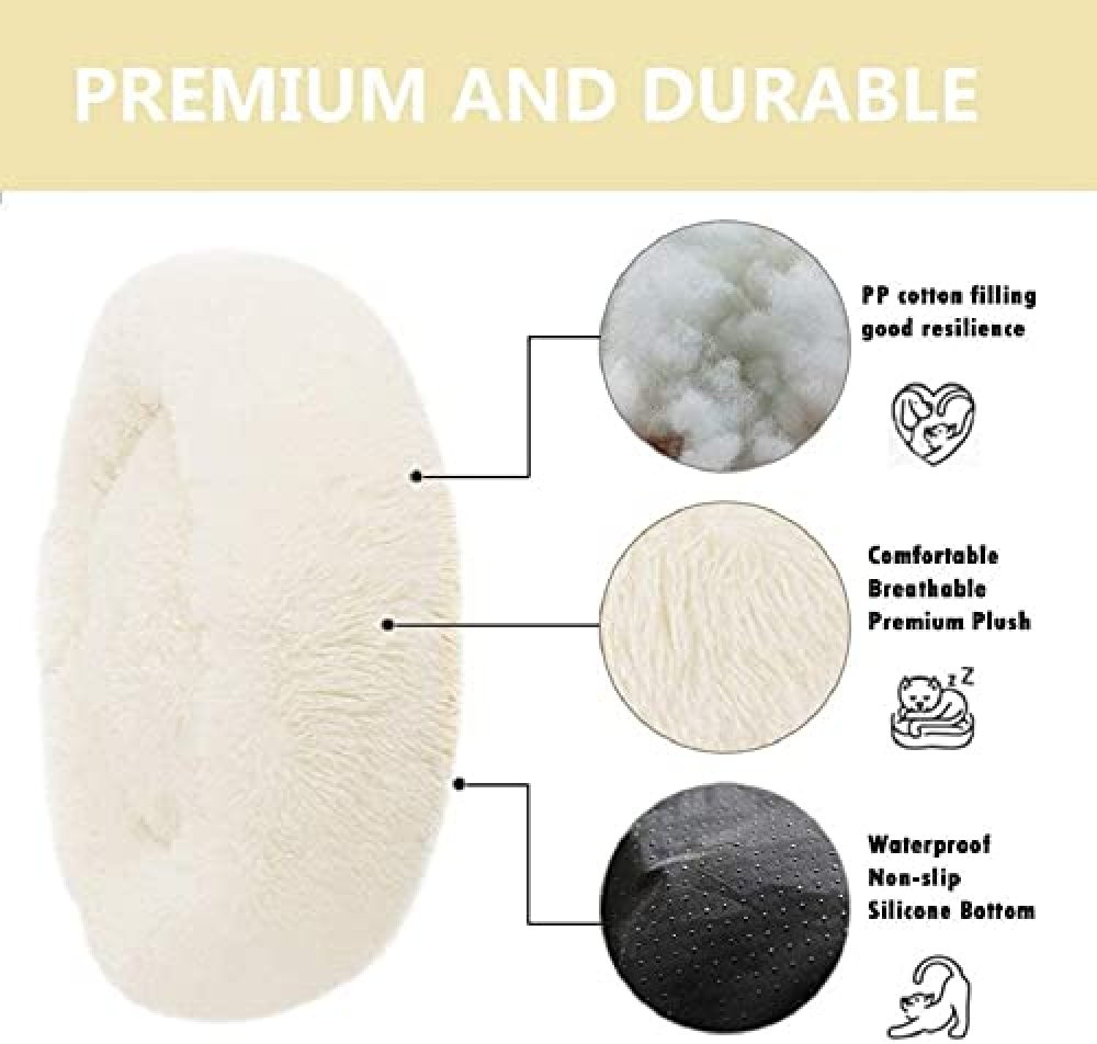 Hiputee Luxurious Elegant Reversible Round Bed for Pets (Pearl White Faux Fur)
