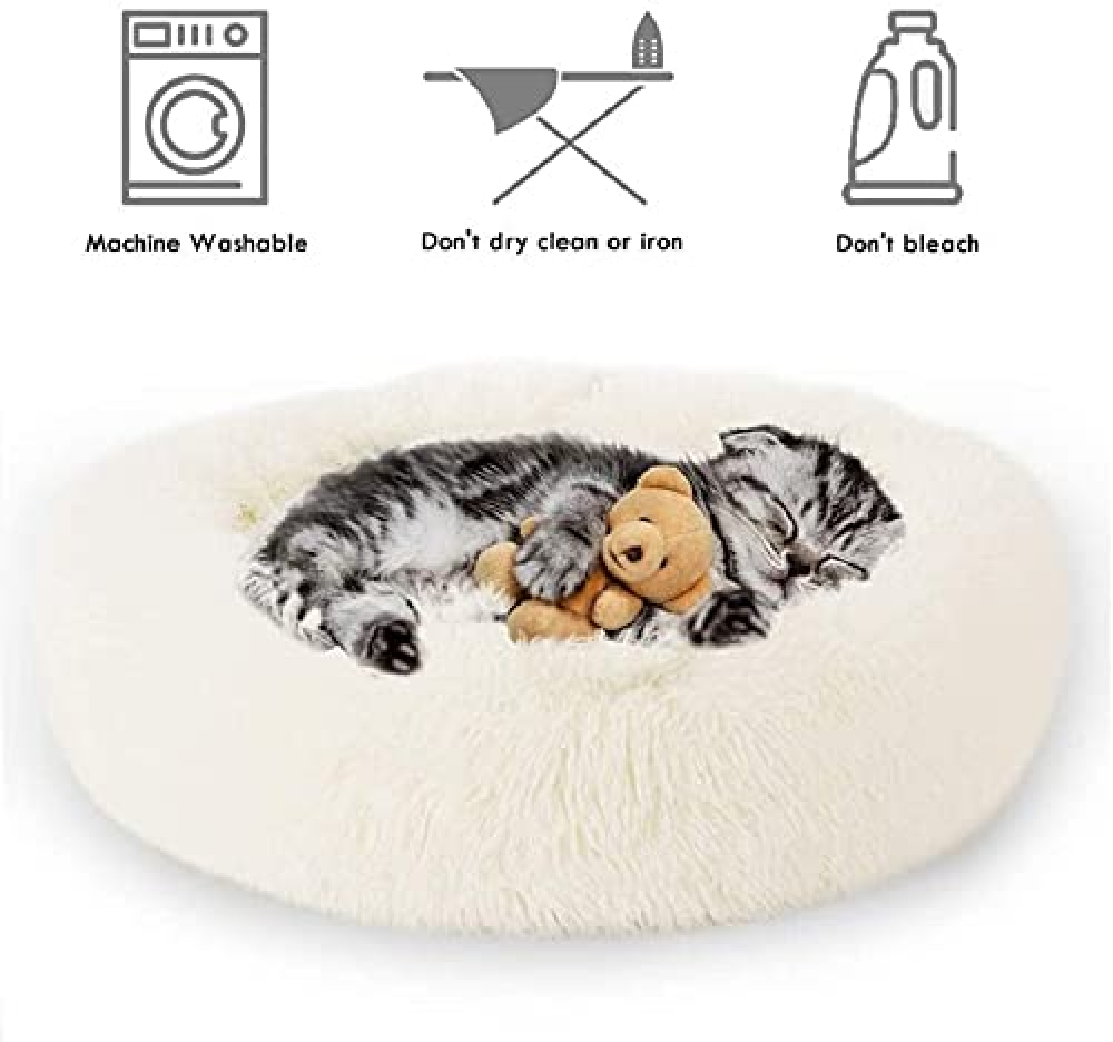Hiputee Luxurious Elegant Reversible Round Bed for Pets (Pearl White Faux Fur)