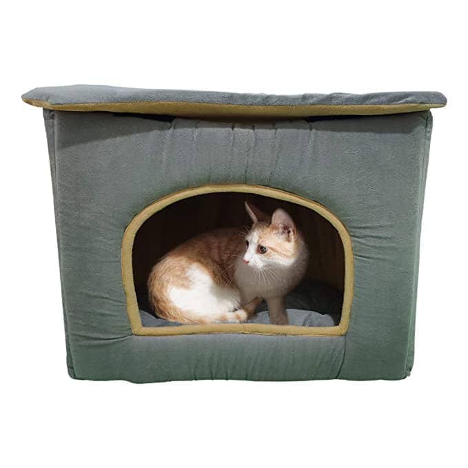 Hiputee Foldable D Shape Velvet House/Hut for Pets (Grey-Cream)