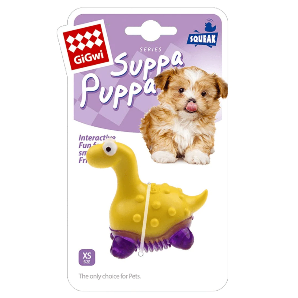 GiGwi Suppa Puppa Dino Toy for Dogs (Yellow/Purple)