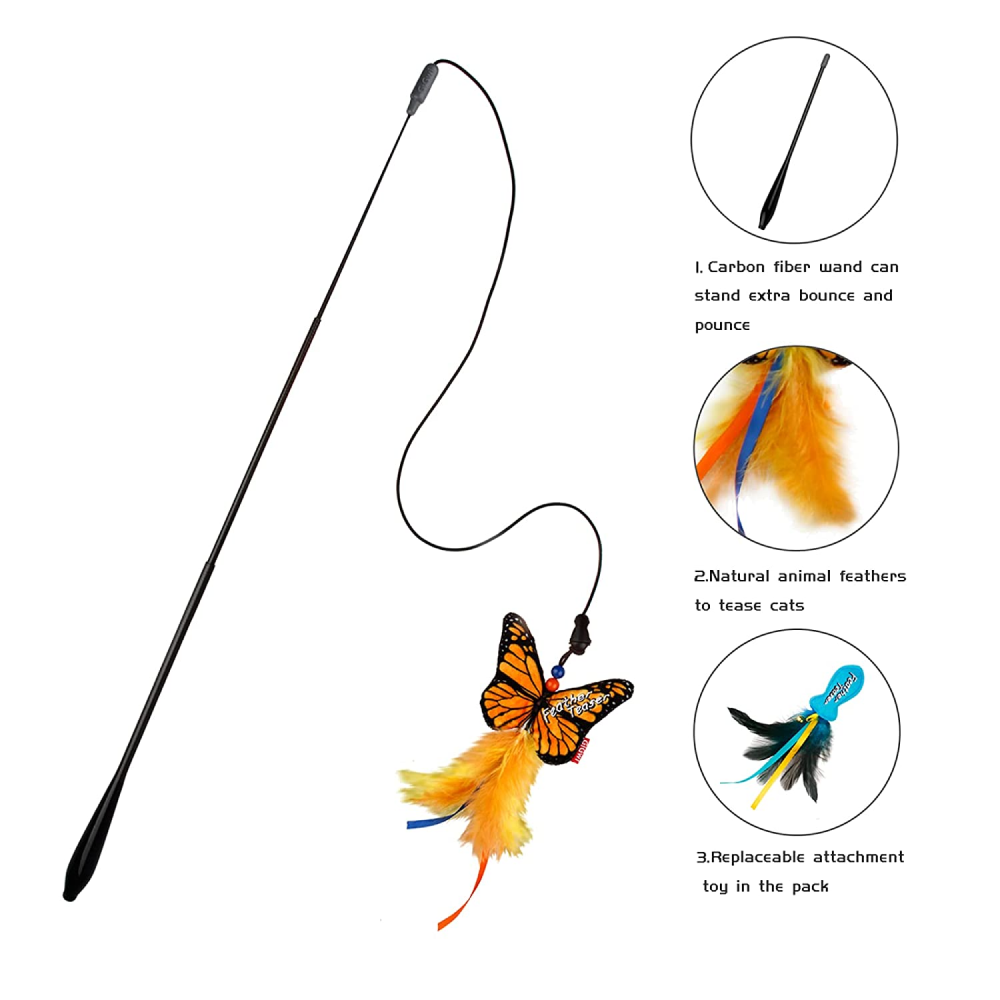 Gigwi FishYellow Butterfly with Flexible Rod Crinkle Paper Catnip and Bell Feather Teaser Blue