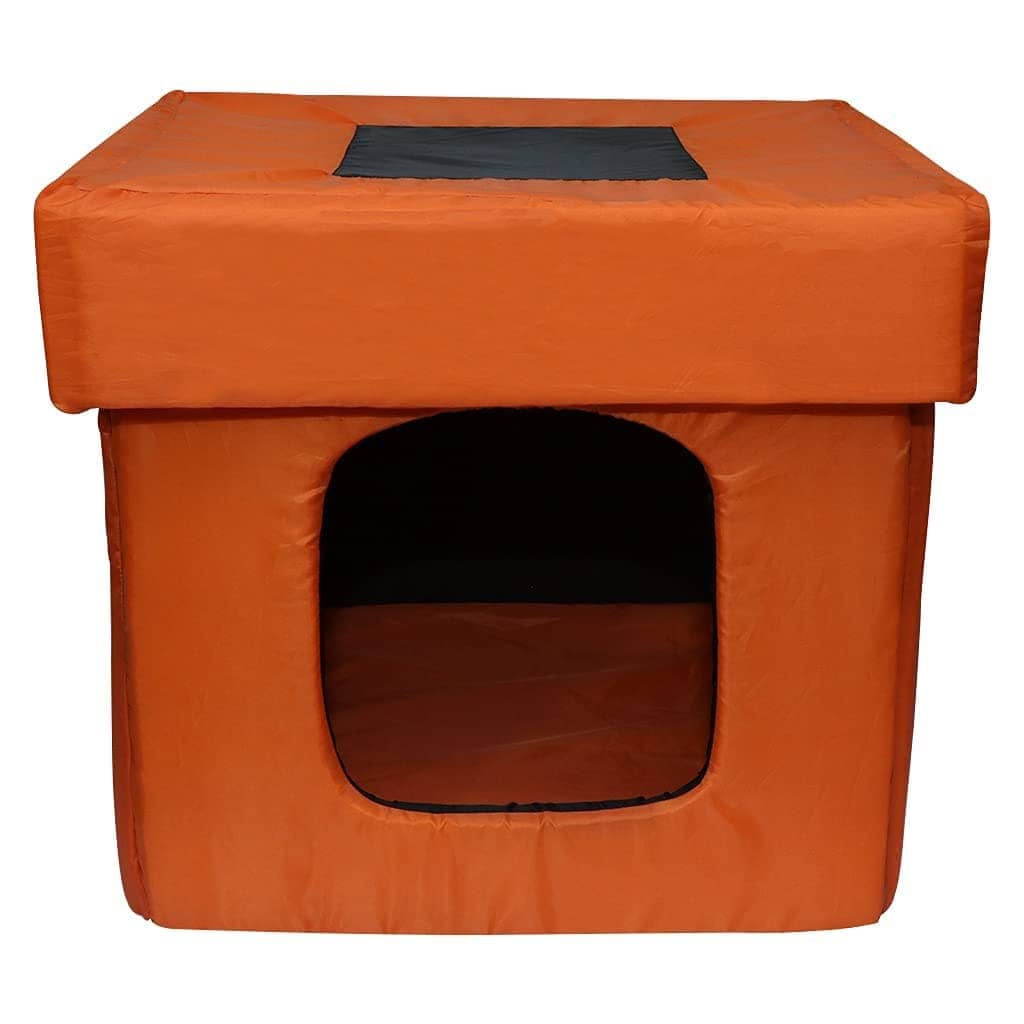 Hiputee Premium Square Box Shape Waterproof Hut Toy for Pets (Orange-Black)