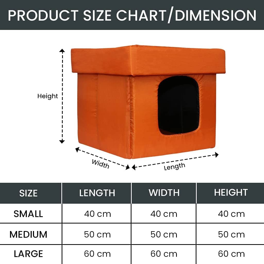 Hiputee Premium Square Box Shape Waterproof Hut Toy for Pets (Orange-Black)