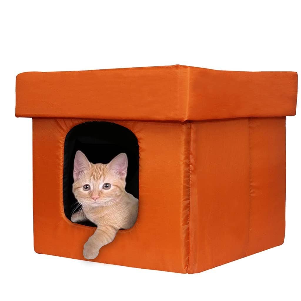 Hiputee Premium Square Box Shape Waterproof Hut Toy for Pets (Orange-Black)