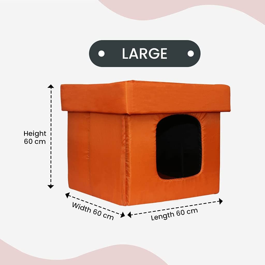 Hiputee Premium Square Box Shape Waterproof Hut Toy for Pets (Orange-Black)