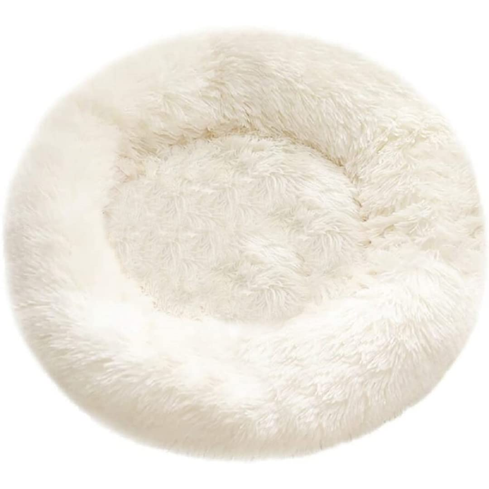 Hiputee Luxurious Elegant Reversible Round Bed for Pets (Pearl White Faux Fur)