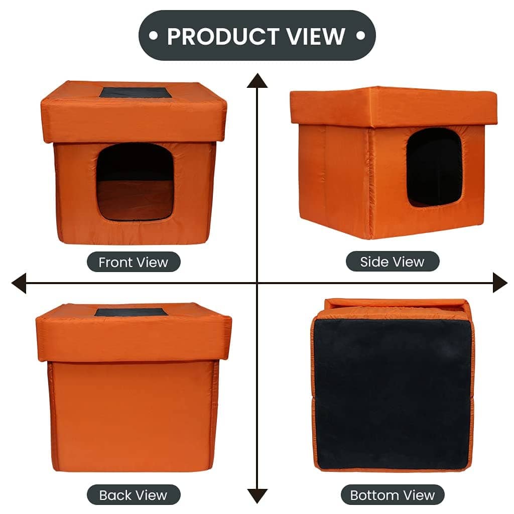 Hiputee Premium Square Box Shape Waterproof Hut Toy for Pets (Orange-Black)
