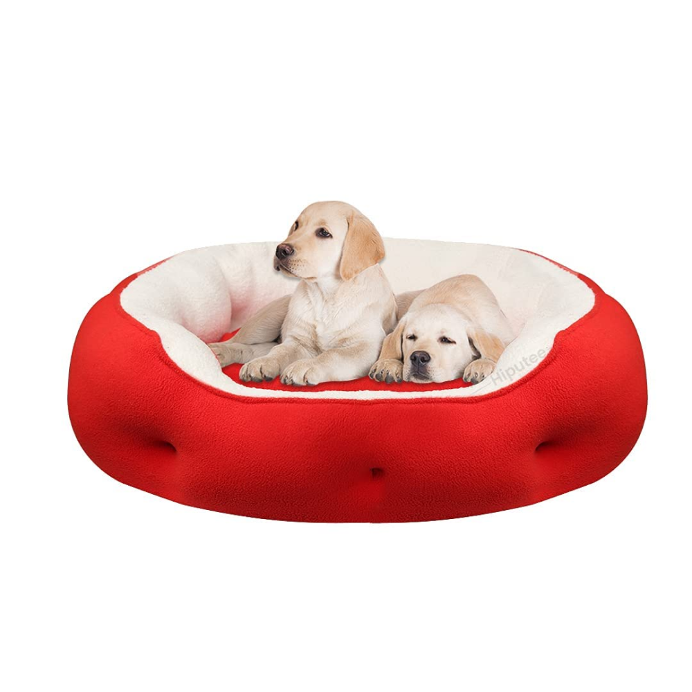 Hiputee Luxurious Paw Shape Dual Colour Bed for Pets (Red-Cream)