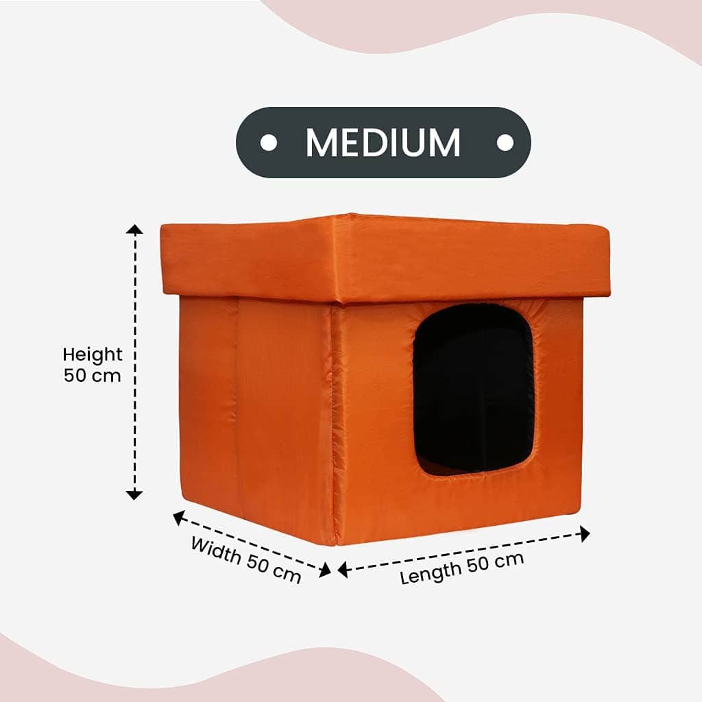 Hiputee Premium Square Box Shape Waterproof Hut Toy for Pets (Orange-Black)