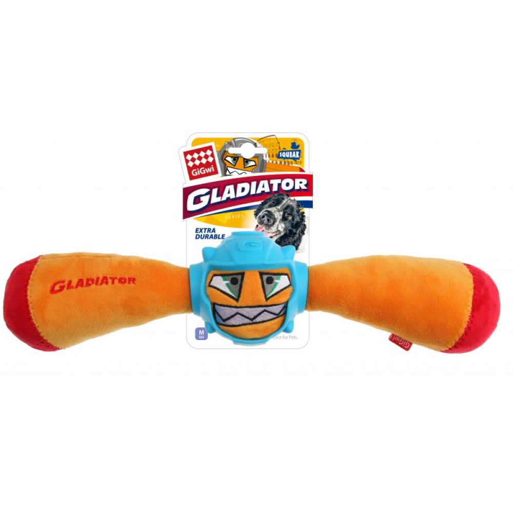 GiGwi Gladiator with Squeaker Inside & Plush/TPR Toy for Dogs (Yellow)