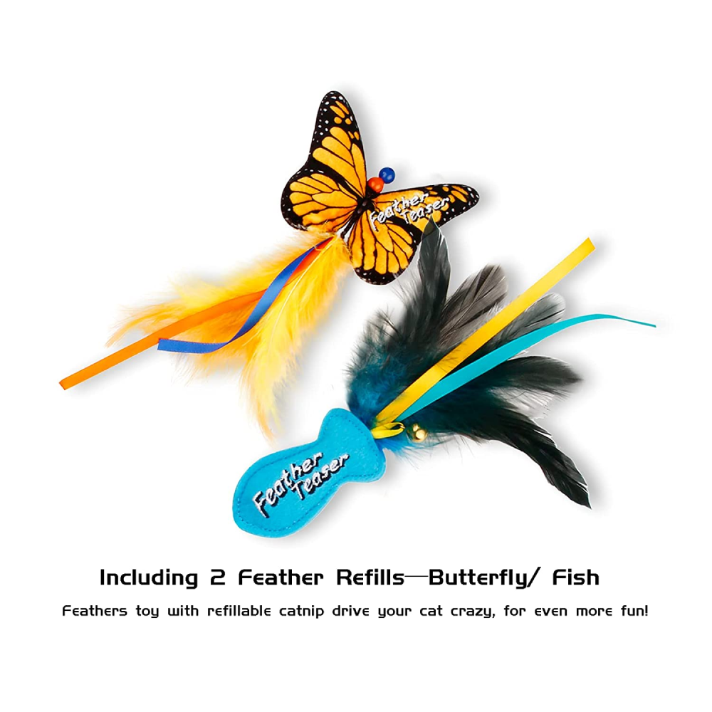 Gigwi FishYellow Butterfly with Flexible Rod Crinkle Paper Catnip and Bell Feather Teaser Blue