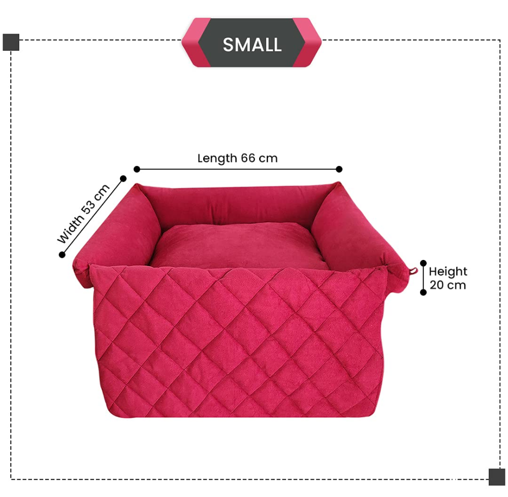 Hiputee Premium Washable Soft Velvet Bed with Foldable Blanket for Pets (Red-Grey)