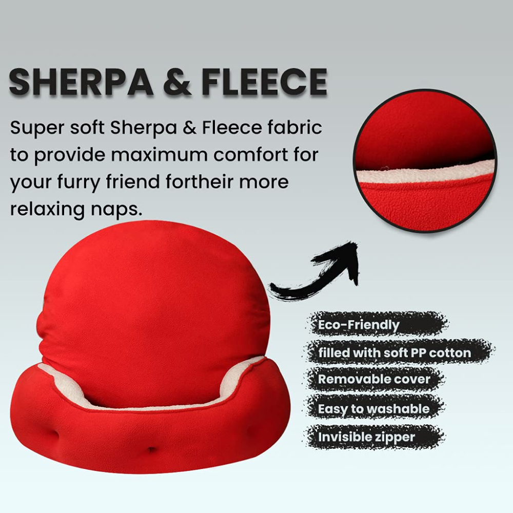 Hiputee Luxurious Paw Shape Dual Colour Bed for Pets (Red-Cream)