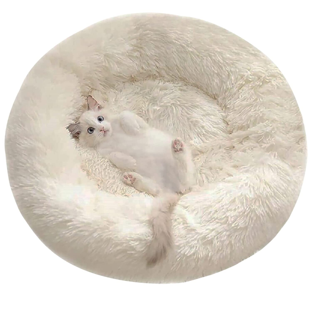 Hiputee Luxurious Elegant Reversible Round Bed for Pets (Pearl White Faux Fur)