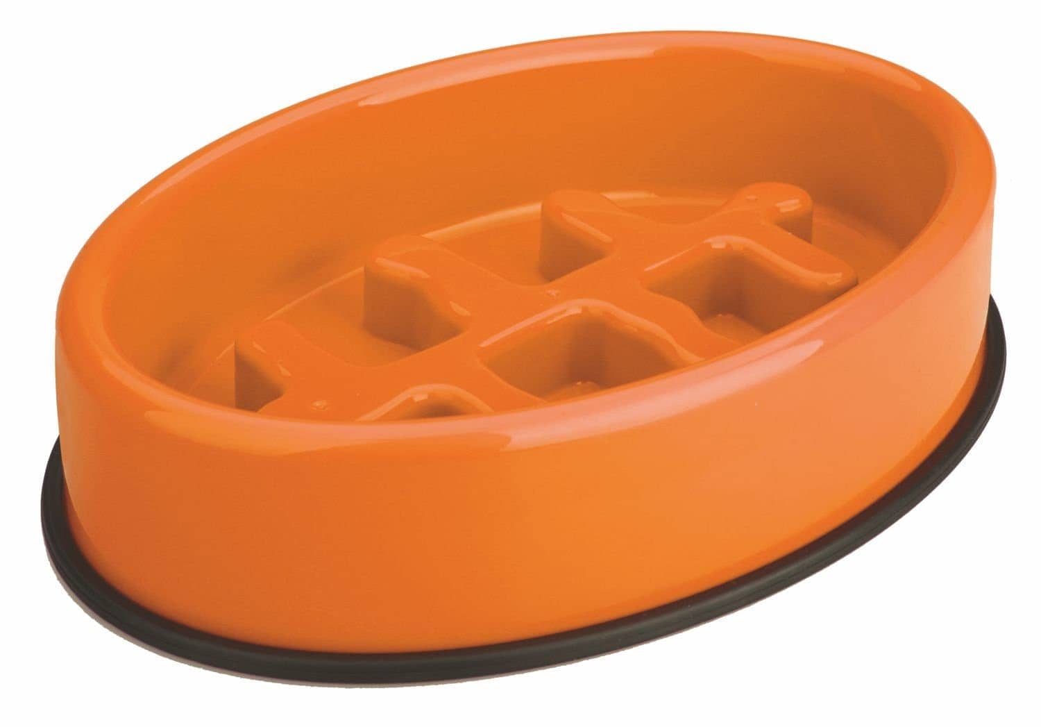 M-Pets Fishbone Slow Feed Bowl Anti-scoff/Slip Oval Bowl for Dogs (Orange)