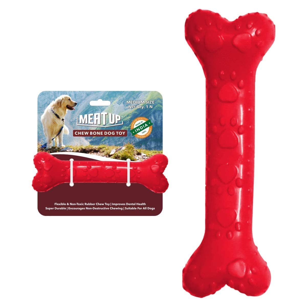 First Pet Natural Rubber Dog Bone + Spiked Ball Bundle Toy for Dogs