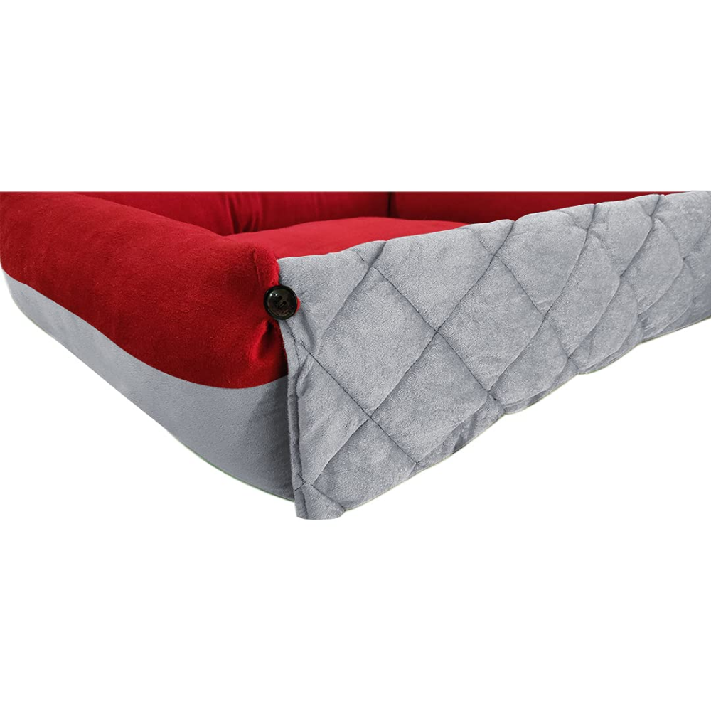 Hiputee Premium Washable Soft Velvet Bed with Foldable Blanket for Pets (Red-Grey)