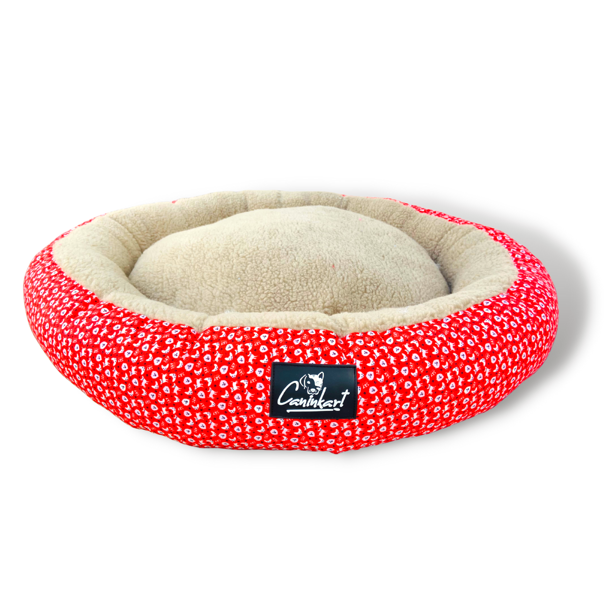 Caninkart Paws Premium Round Beds for Pets - Red and Beige
