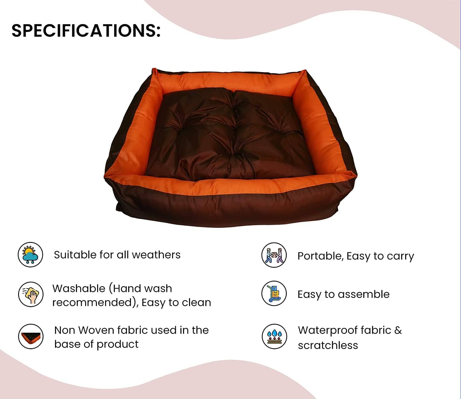 Hiputee Premium Waterproof Reversible Washable Bed for Pets (Orange-Brown)
