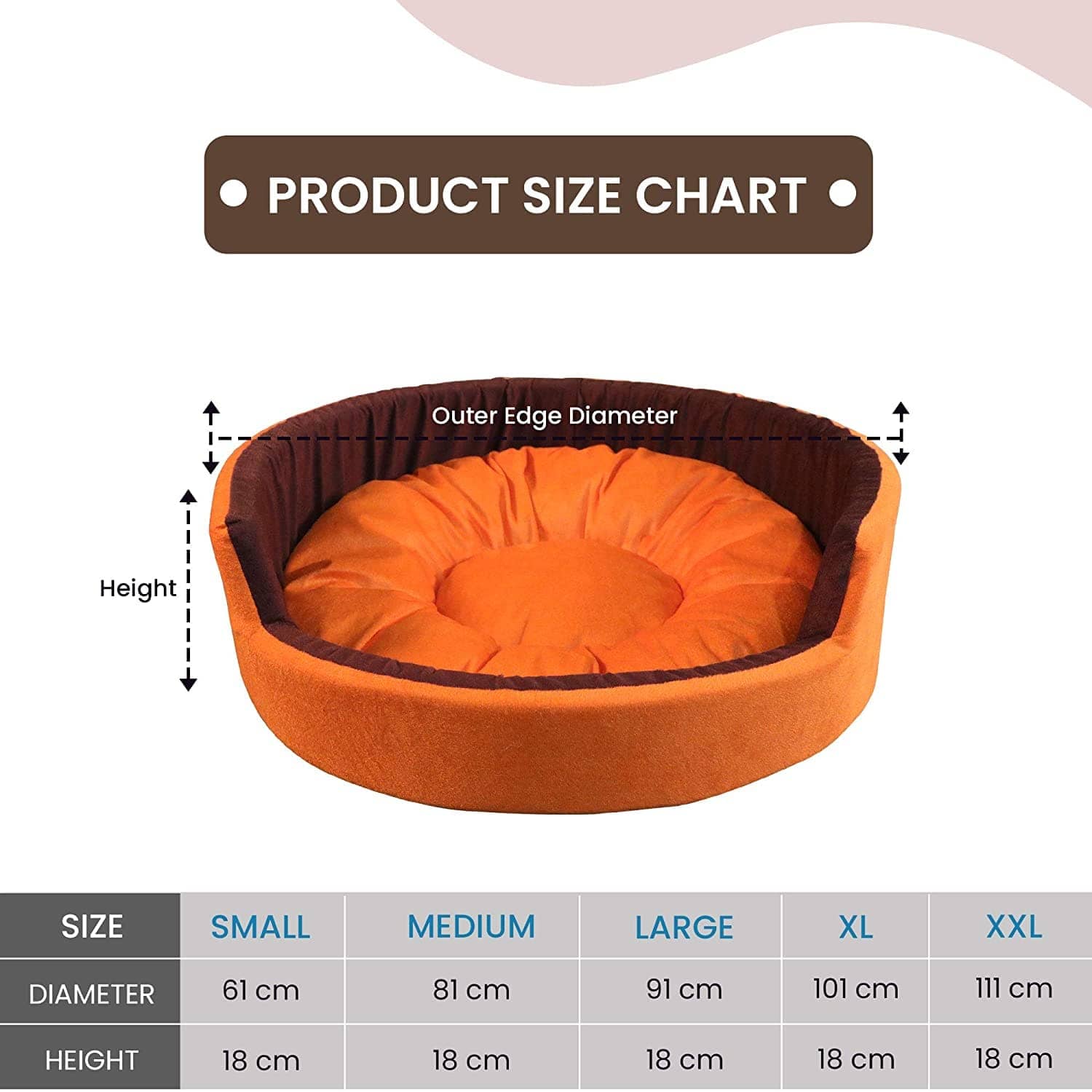 Hiputee Luxurious Round Velvet Dual Colour Bed for Pets (Orange-Brown)