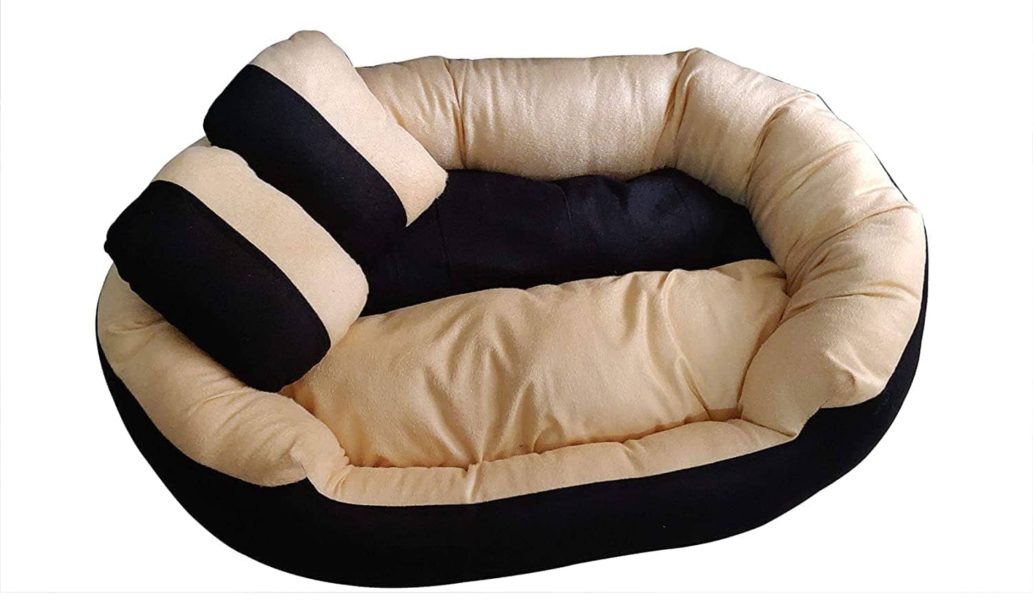 Hiputee Ultra Soft Reversible Fleece/Velvet with 2 Extra Pillows Bed for Pets (Black Cream)
