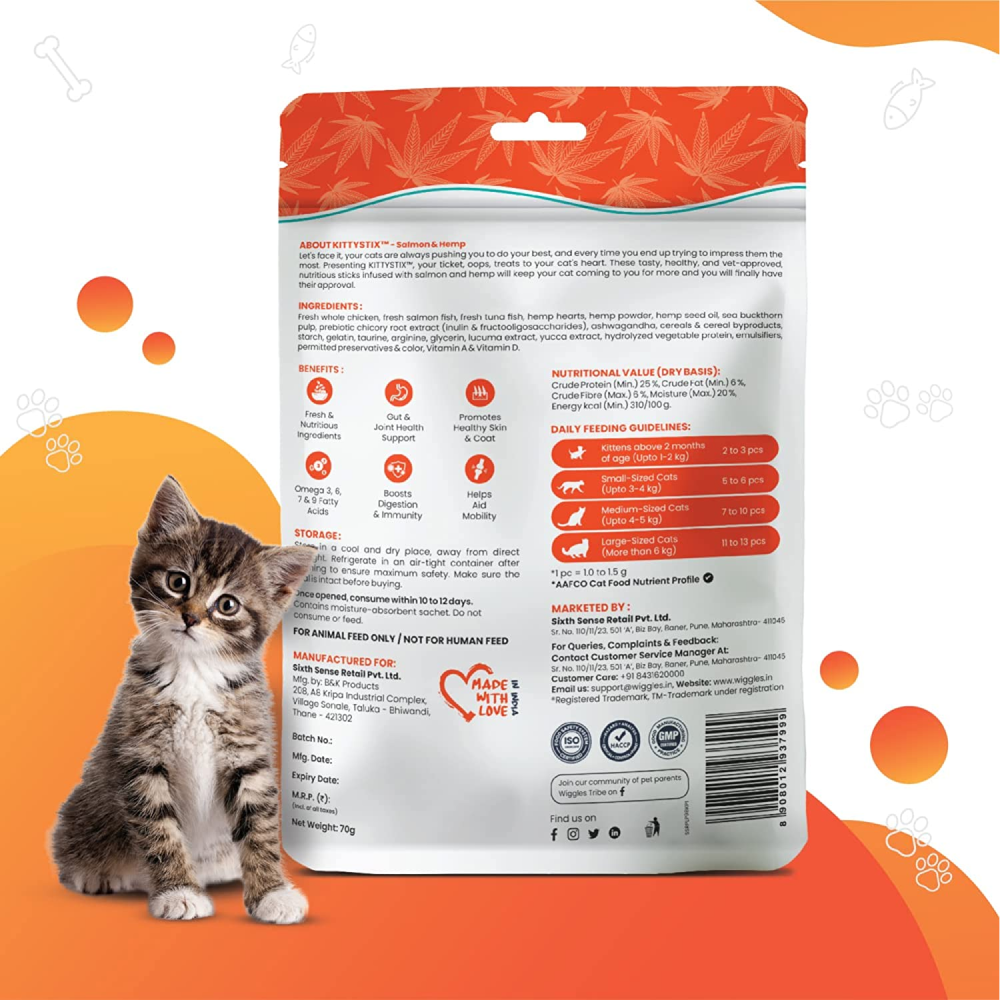 Wiggles Kittystix  Salmon & Hemp Cat Treats